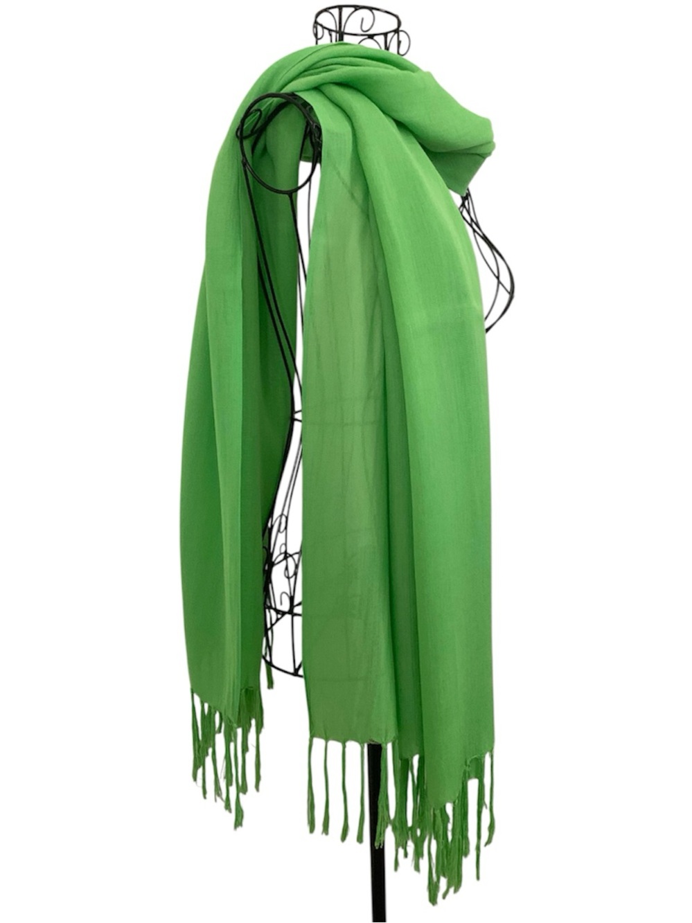 Vintage Y2K Lime Green Oversized Lightweight Fringe Scarf Wrap Shawl
